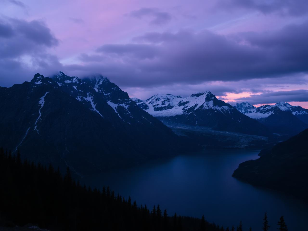 Alaska mountain range at dusk